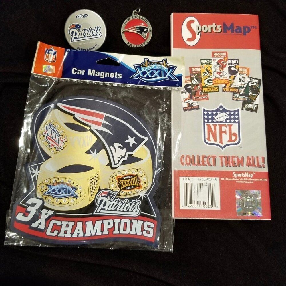 New England Patriots Super Bowl Champ Magnet Map Mints Pewter Medallion Lot